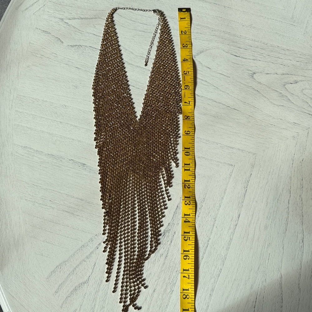 Vintage Natasha V-Shaped Rhinestone Bib Necklace Gold-Tone Statement Fringe - Picture 16 of 16
